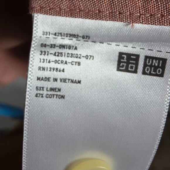 Uniqlo Shirt Mens SIze XL Dusty Pink Open Camp Collar Linen Blend Boxy Relaxed - Picture 9 of 10